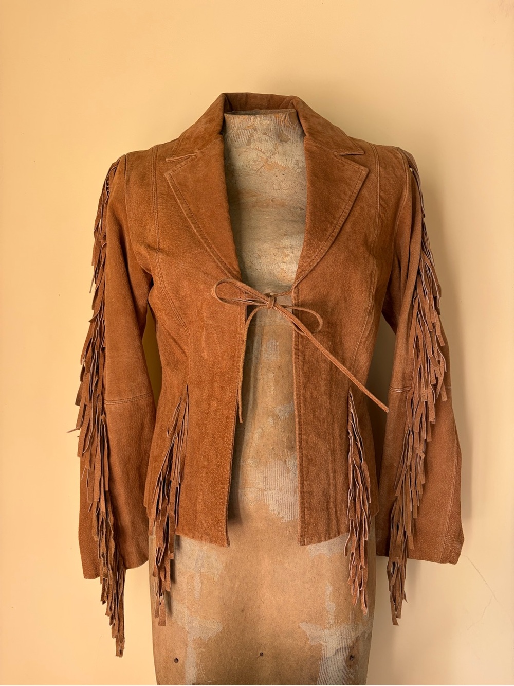 Vtg Rampage Women’s Camel Tan Leather Fringe Western Boho Jacket S